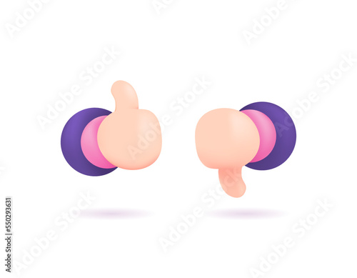 thumbs up and thumbs down symbols. icons about like or dislike, good or bad, agree or disagree. hand gesture. 3d and realistic designs. graphic elements