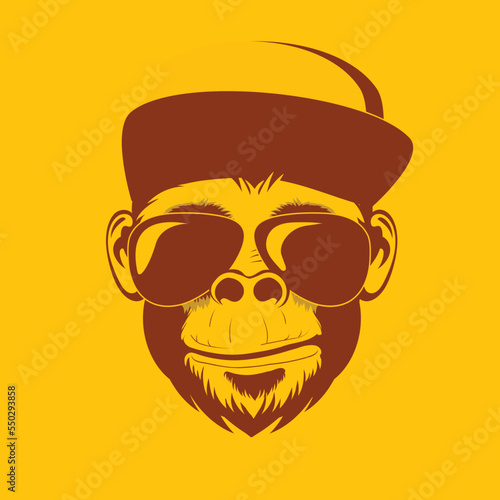 Wall Mural Monkey in sunglasses and a baseball cap on a bright background