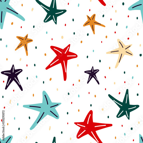 Sea stars seamless pattern. Marine pattern with sea stars on a white background. Vector illustration 