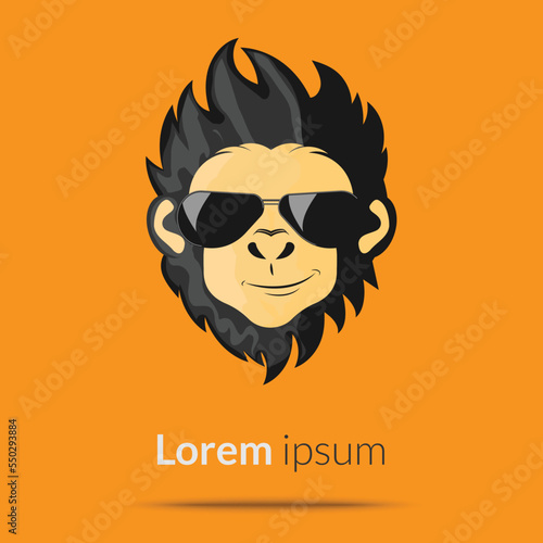 Logo the muzzle of a monkey with glasses on a bright background. Vector illustration