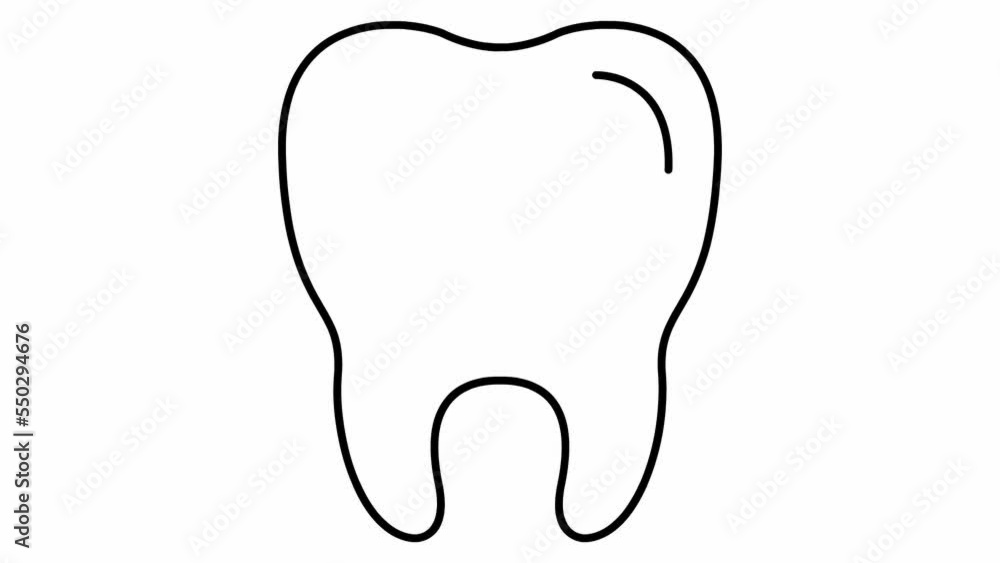The animated tooth symbol is drawn gradually. Linear black icon of crystal clear tooth. Concept of dentistry. Looped video. Vector illustration isolated on a white background. The animated tooth symbol is drawn gradually. Linear black icon of crystal clear tooth. Concept of dentistry. Looped video. Vector illustration isolated on a white background.