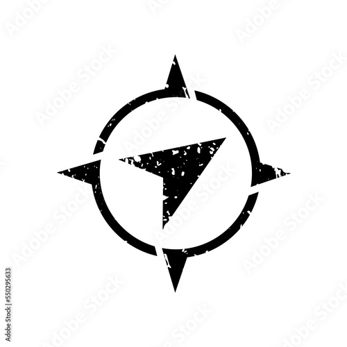 Old compass icon. Compass symbol in Grunge texture. Old shabby symbol for a logo. Vintage shabby vector illustration isolated on white background