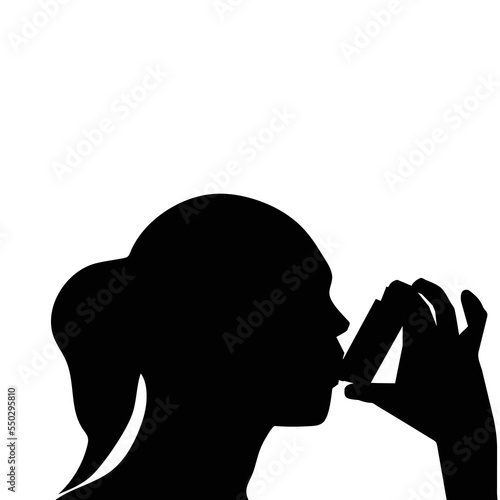 Woman treating asthma with inhaler concept icon design stock illustration