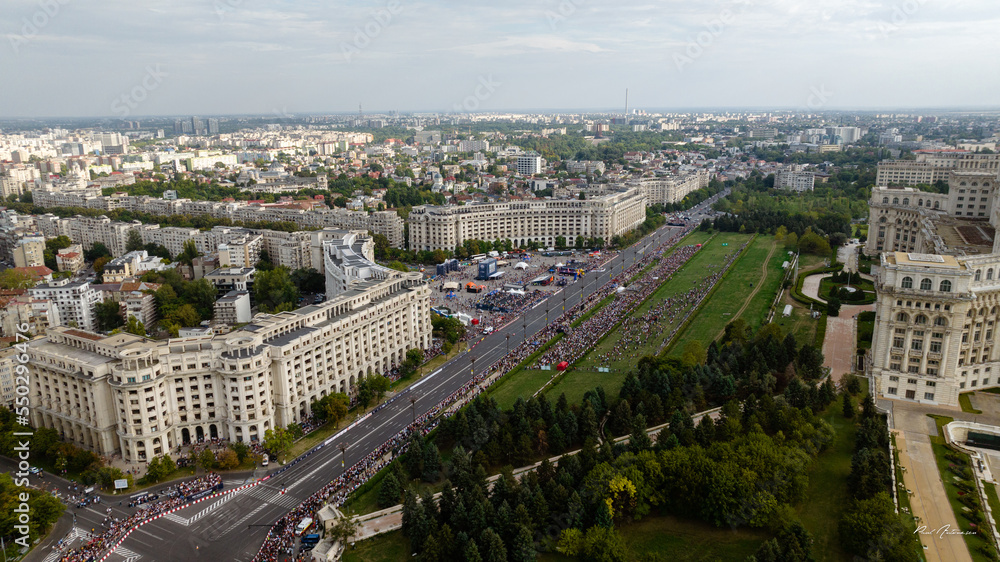 Aerial view of Unirii Boulevard on a sunny day