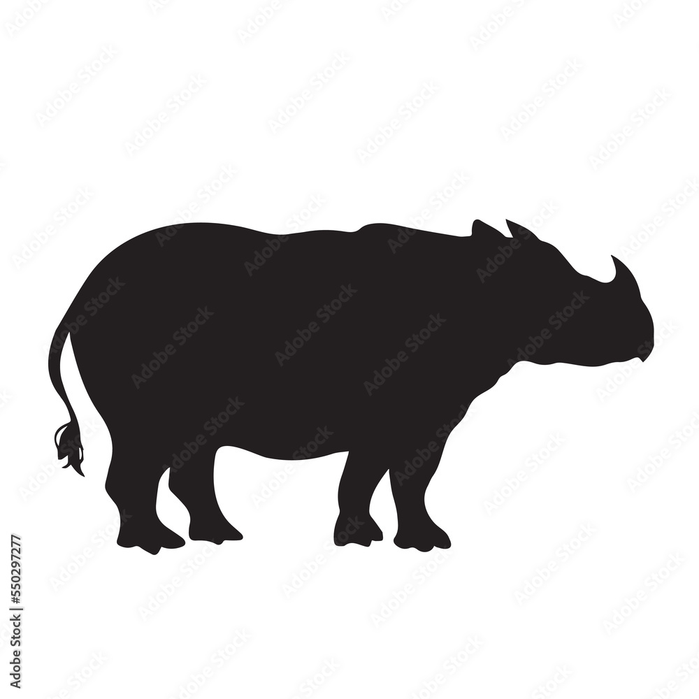 Badak jawa vector silhouette. Badak bercula satu kecil siluet. Rhino animal from side view with simple flat black color isolated on plain white background. Badak jawa vector silhouette. Badak bercula satu kecil siluet. Rhino animal from side view with simple flat black color isolated on plain white background.