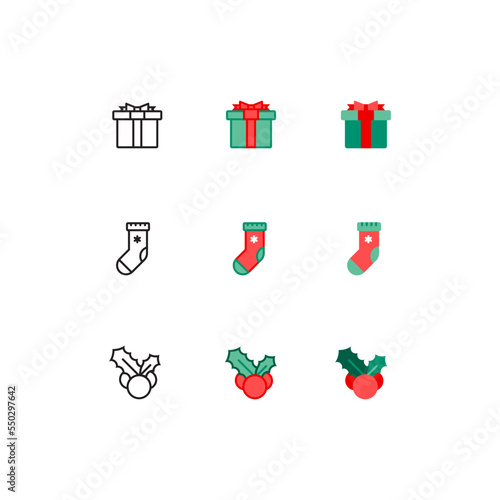 Chirstmas mistletoe socks present gift box illustration Icon