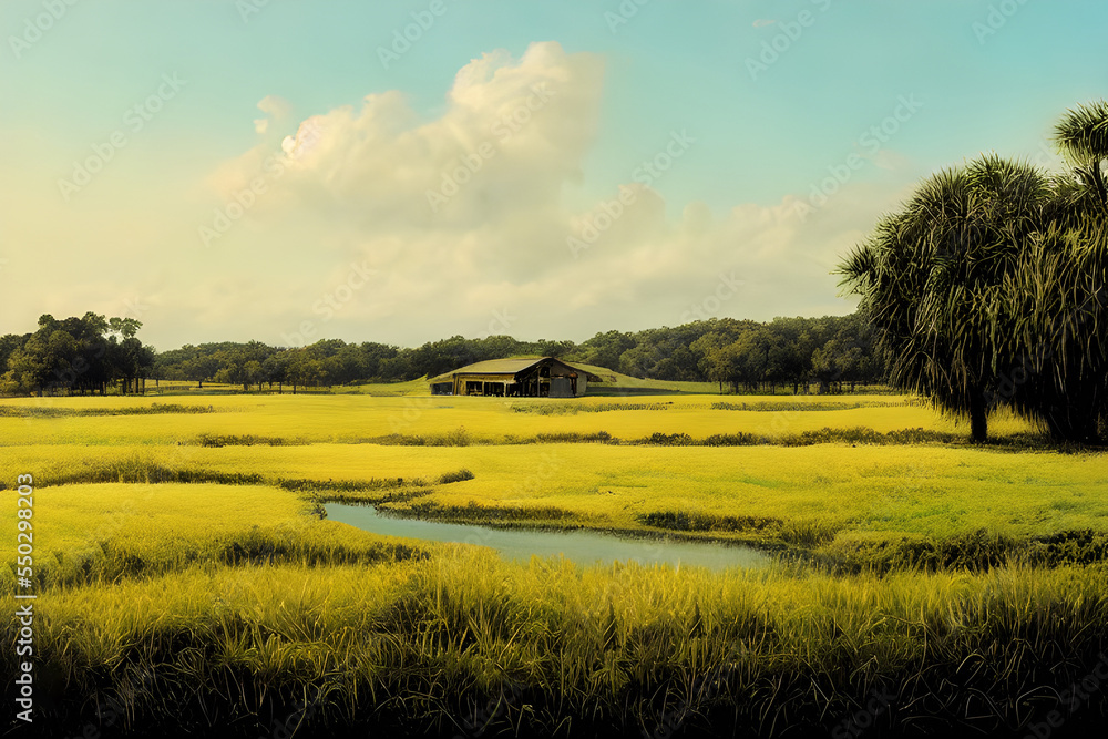 Fototapeta premium Cabin in the middle of a swamp. 