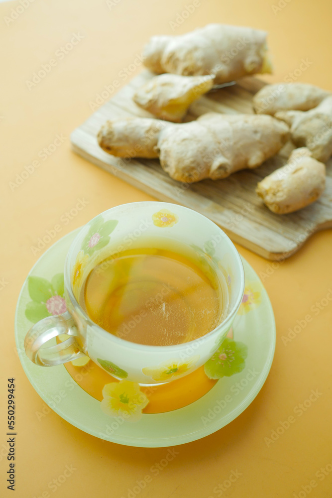 Ginger tea on wooden background. Ginger tea on wooden background.