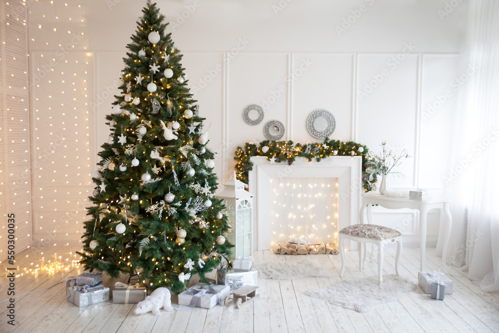 Cozy Christmas living room in light colors