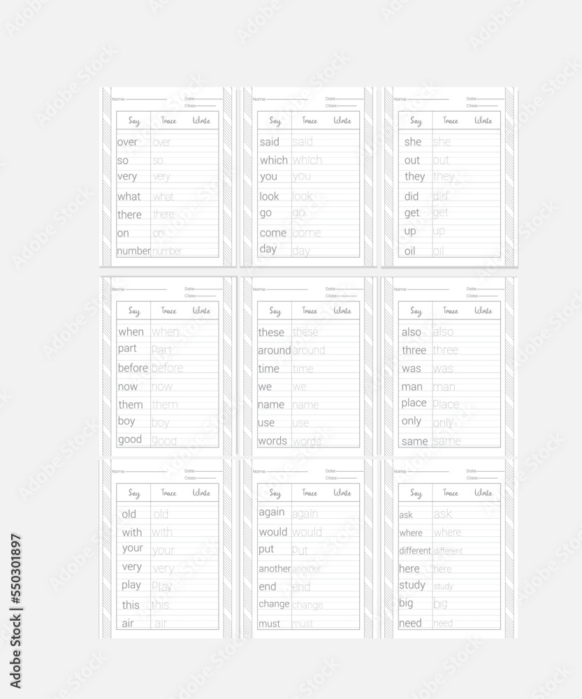 sight-words-tracing-worksheets-stock-vector-adobe-stock