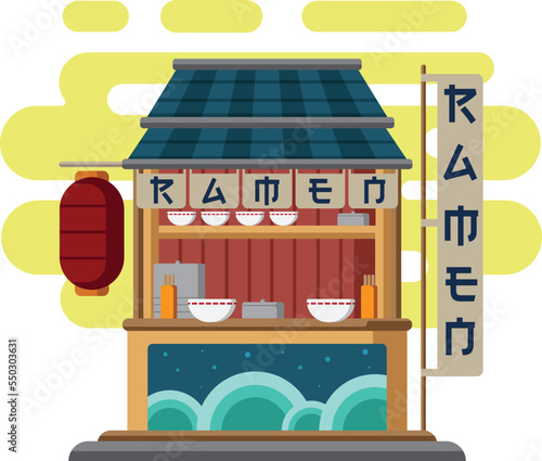 Japanese ramen store with flat design illustration