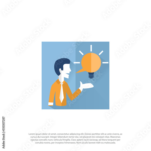 smart talk, speak genuinely, smart conversation, good speaking, logo or illustration, man or people shape with bulb as speaking bubble