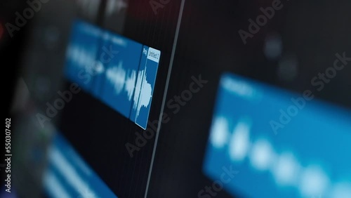 Sound recording scale on screen in studio