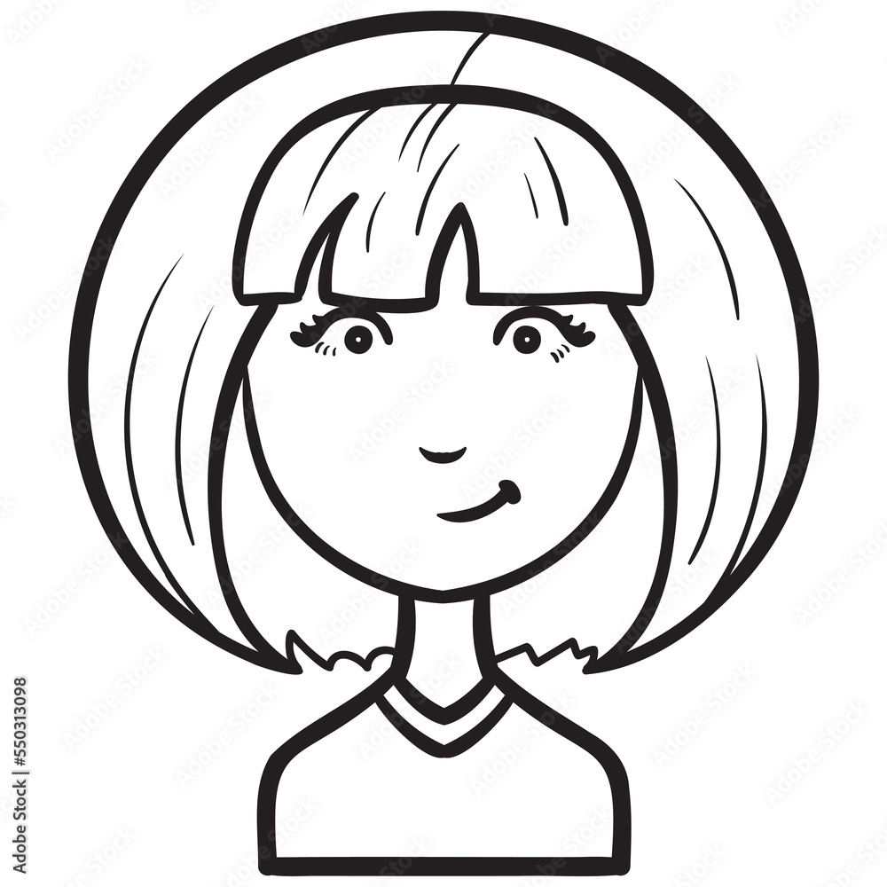 young girl. Monochrome cartoon avatar vector.
