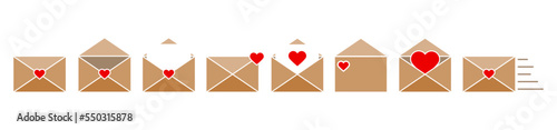 Set of post cards and envelopes.Love envelope icon.Mail icon set. Email icon vector. Love letter envelope.Valentine envelope.Open and closed letter.