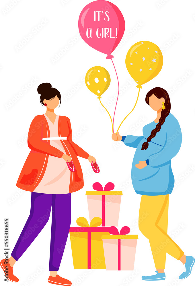 Pregnant women participating in baby shower semi flat color raster characters. Posing figures. Full body people on white. Simple cartoon style illustration for web graphic design and animation Pregnant women participating in baby shower semi flat color raster characters. Posing figures. Full body people on white. Simple cartoon style illustration for web graphic design and animation