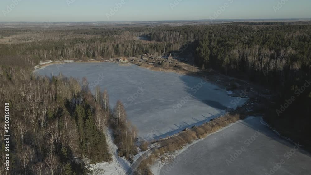 Flight over the village of the 20th century and lakes Flight over the village of the 20th century and lakes