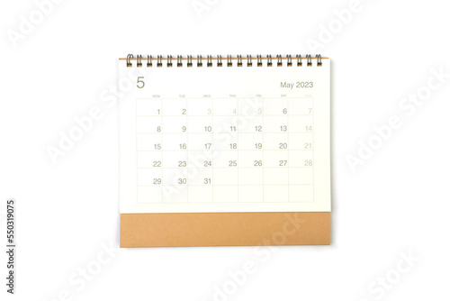 May 2023 calendar page on white background. Calendar background for reminder, business planning, appointment meeting and event.