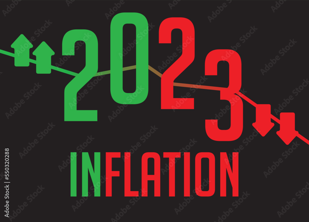 2023 written with green and red colors and going up and down as a representation of the bull market. Collapse and Bankruptcy year