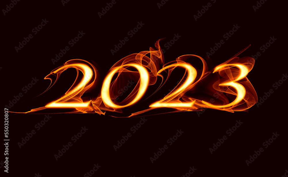 fantasy fiery numbers 2023 on a black background. fantasy fiery numbers 2023 on a black background.