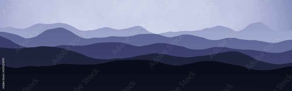 nice blue hills peaks wild mountainscape - panoramic picture digital art background illustration