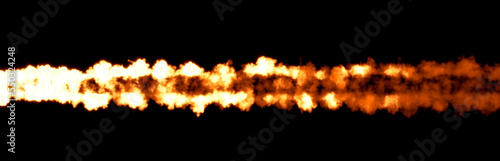 two burning lines of fire on black  isolated - object 3D illustration