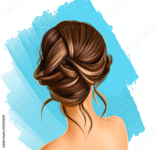 Hairstyle. Stylish women's brown hair, portrait of young gorgeous girl, fashion illustration photo