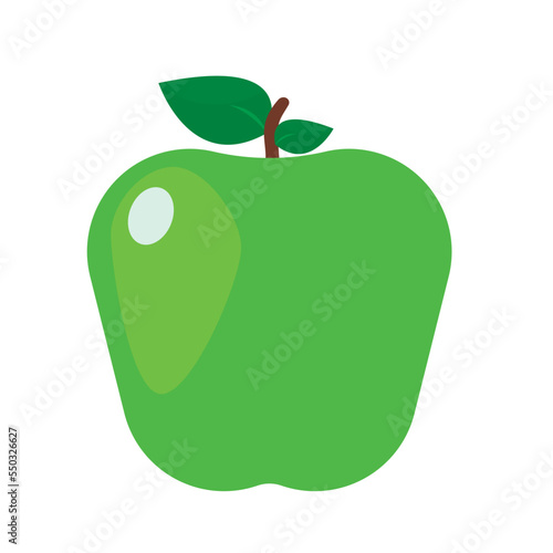 Green sweet apple. Shiny apple vector illustration. Healthy diet. Fresh fruit. Nutritious diet with fresh apple fruit. 