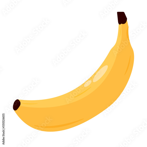 Banana vector illustration. Yellow fresh banana. Potassium. Fruit for energy. Breakfast meal. Morning fruit. Diet healthy banana. Colorful fruit. 