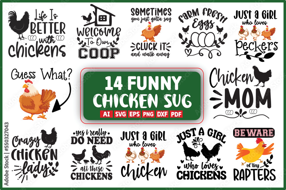 Funny Chicken Quotes Svg Bundle, chicken svg bundle เวกเตอร์สต็อก ...