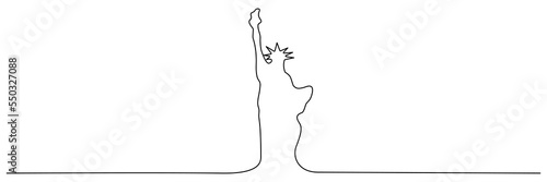 Statue of Liberty continuous line drawn. New York city one line symbol. Vector isolated on white.