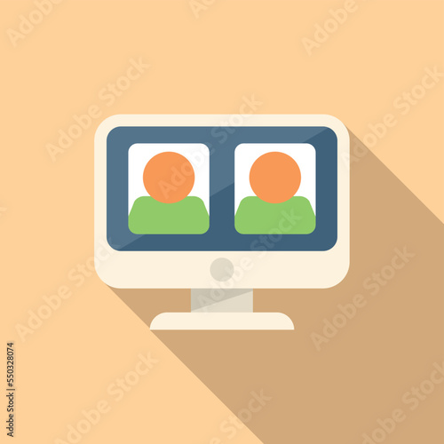 Pc teamwork icon flat vector. Service team. Digital mobile