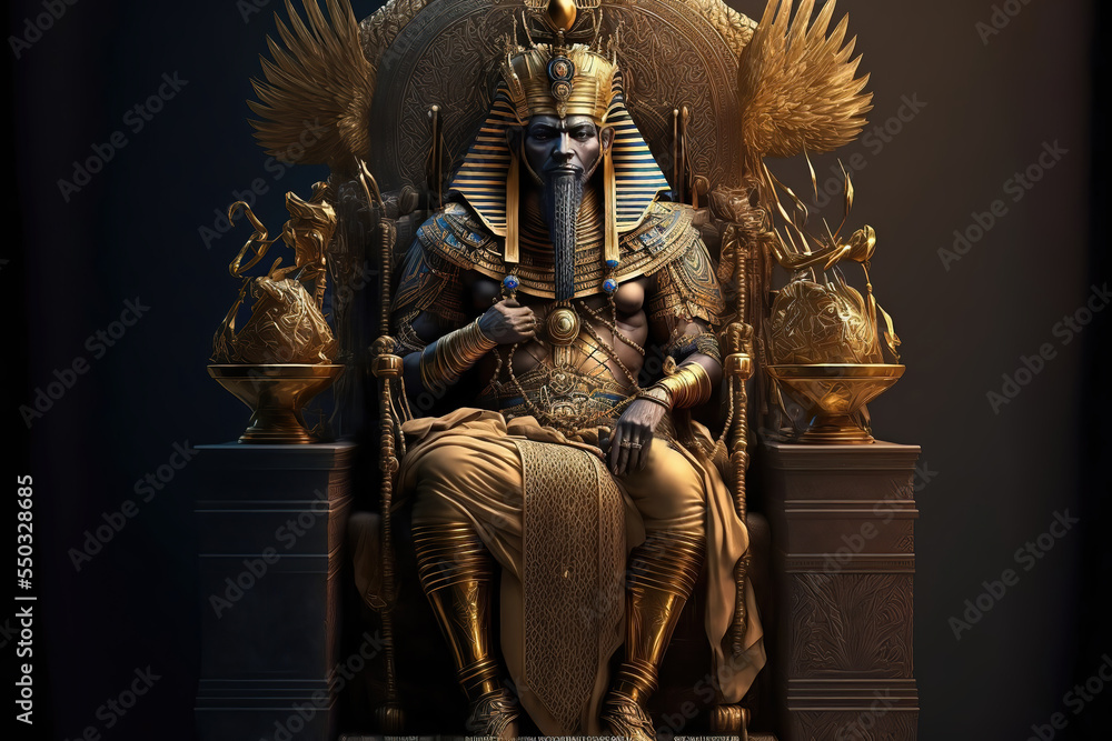 AI generated image of an ancient Egyptian Pharoah on his throne - obrazy, fototapety, plakaty 