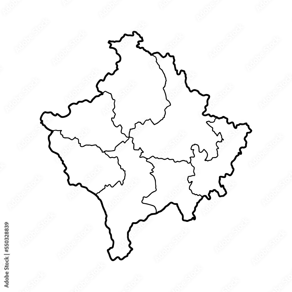 Outline map of Kosovo white background. Vector, European state map with contour.