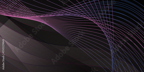 Abstract black background with dynamic purple 3d lines. 3d render purple lines on a black background