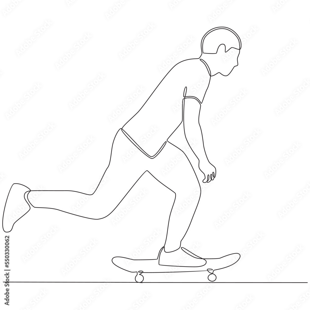 Continuous Line Drawing of Skateboarding Vector Illustration Line Art