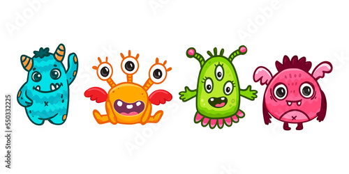Set of cute cartoon monsters. Doodle  print