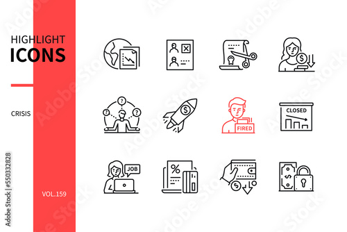 World crisis - modern line design style icons set