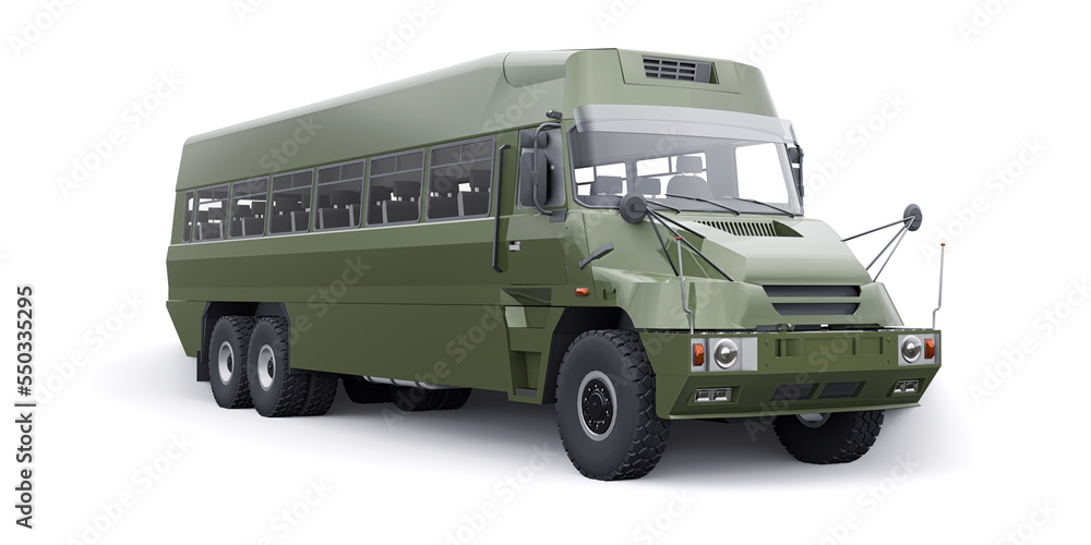 Military army bus for transporting infantry. 3D illustration