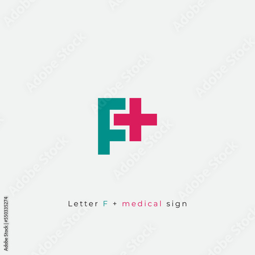 Letter F and cross plus medical logo icon