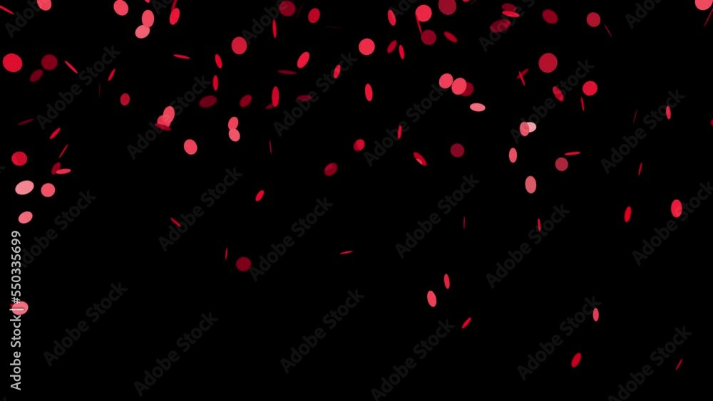 Red confetti are falling like rain on a black background, iridescent. Festive New Year, Christmas effect for video. Mysterious background. 3D animation Red confetti are falling like rain on a black background, iridescent. Festive New Year, Christmas effect for video. Mysterious background. 3D animation