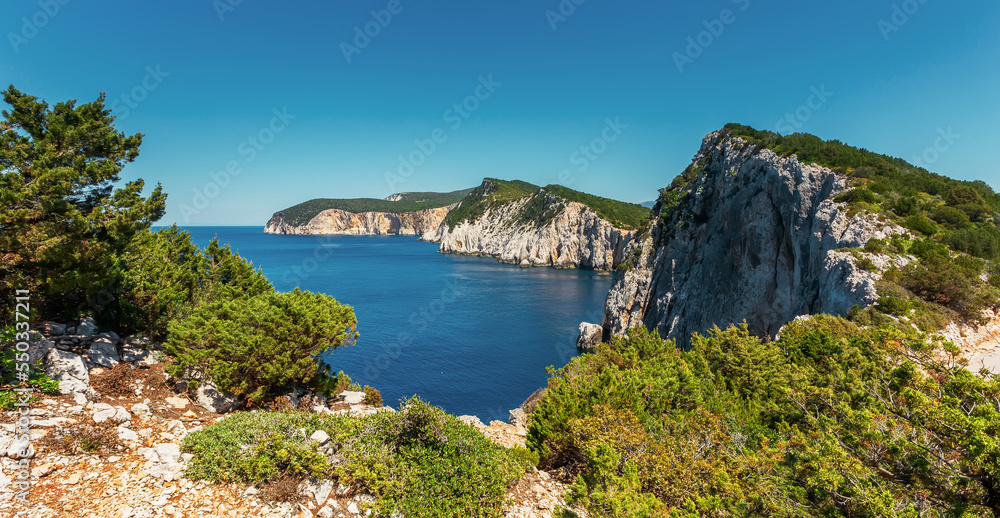 Stunning mountain seascape. Scenic summer nature scenery with perfect sky. Wonderful picturesque vivid landscape over the Ionian Sea. Lefkada island. Greece Stunning mountain seascape. Scenic summer nature scenery with perfect sky. Wonderful picturesque vivid landscape over the Ionian Sea. Lefkada island. Greece