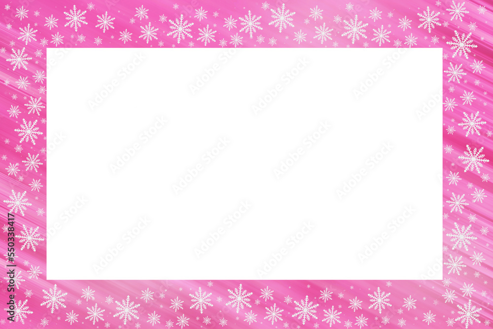 Red saturated pink purple bright gradient background with diagonal stripes, white snowflakes around. Christmas, New Year card with copy space.