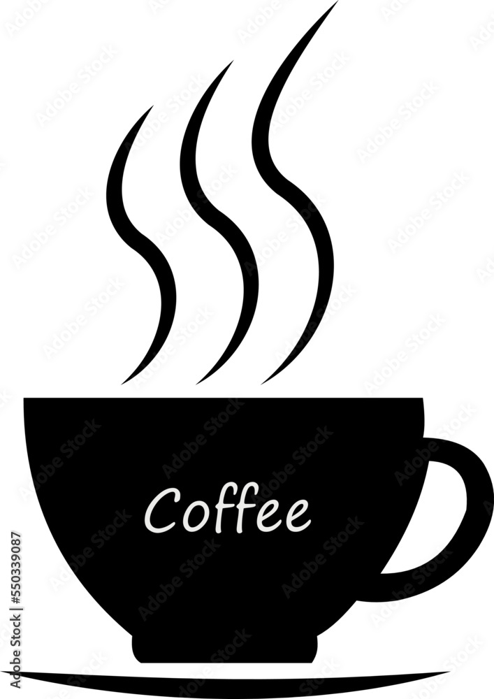 Black small cup of coffee with the inscription coffee