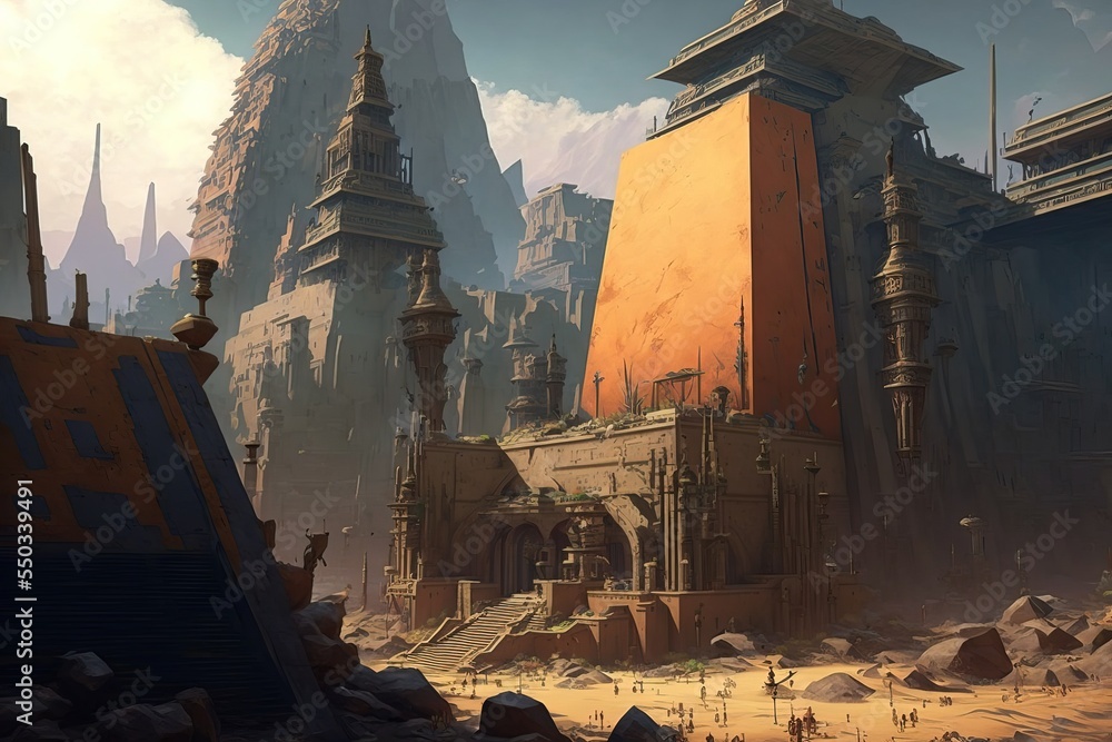 Futuristic Egypt. Sci-fi. Pyramid. Golden futuristic city. concept art ...