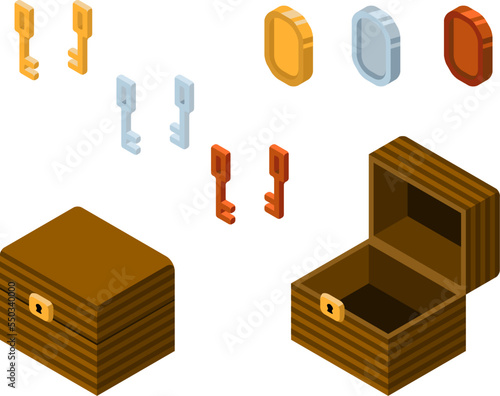 isometric se key, chest and coin