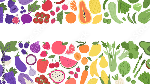 Fruit and veggies rainbow composition