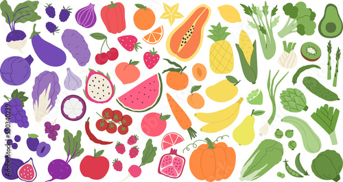Fruit and veggies rainbow composition