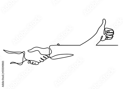 Abstract handshake with hand as line drawing on white background. Vector