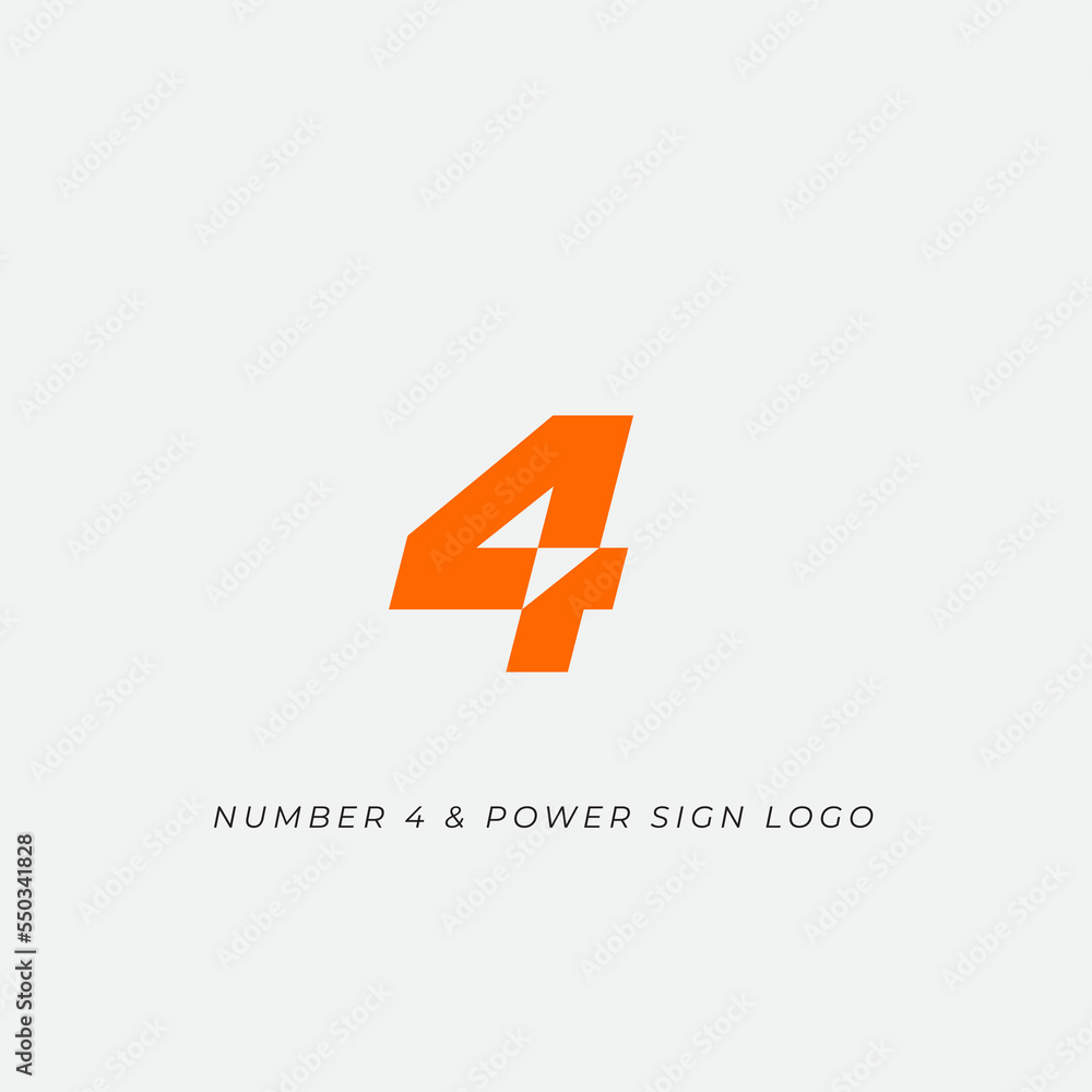 Exploding Number 4 Logo Number 4 four and electric bolt lightning power sign logo icon template ...